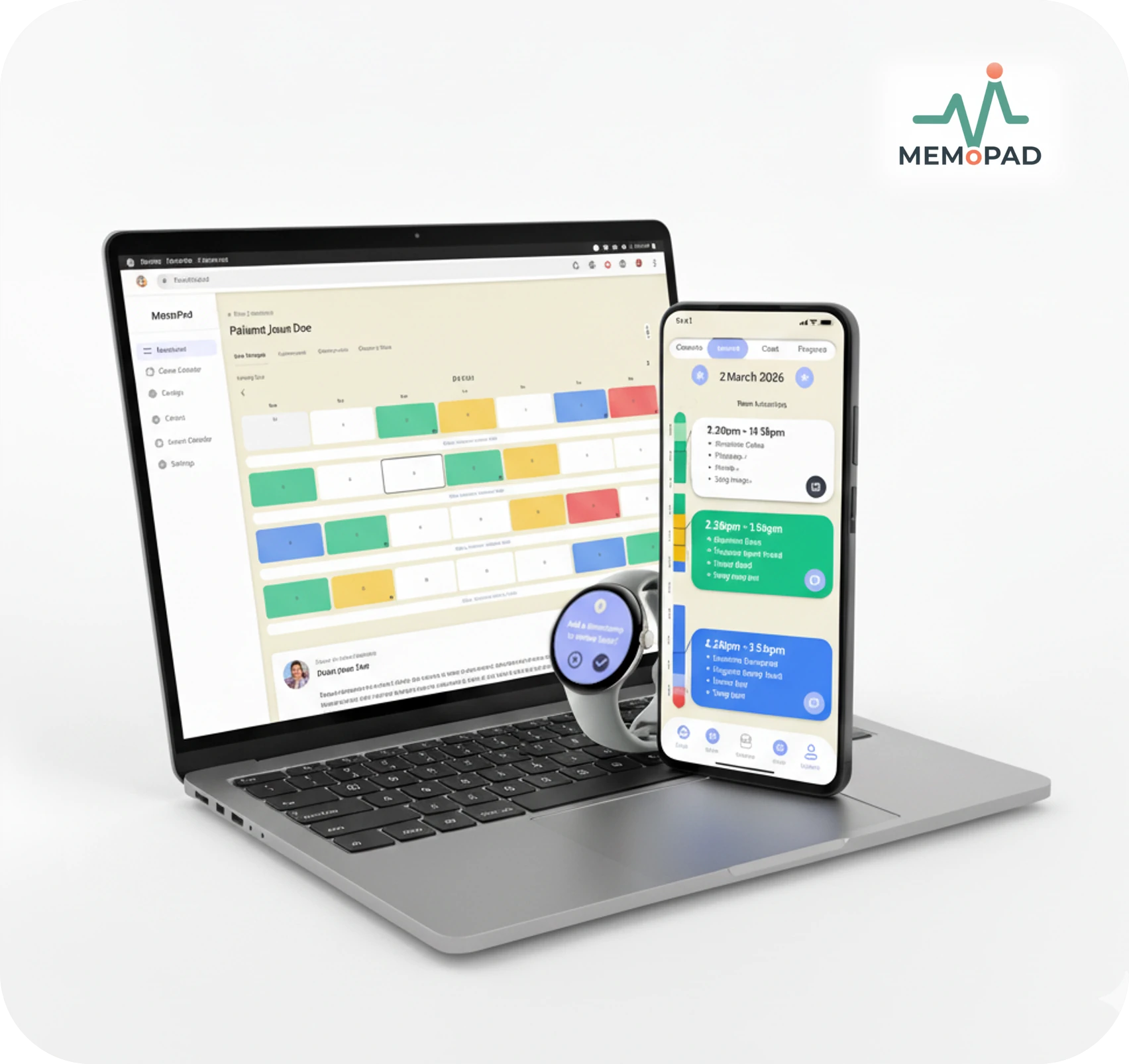 MEMoPAD Ecosystem - smartphone, wearable, and web application